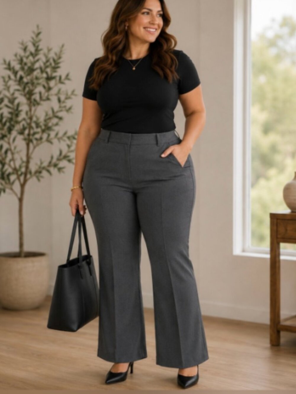 Lane Bryant Womens Plus Size 24 The Allie Collection Bootcut Ponte Pant Charcoal - Picture 3 of 15